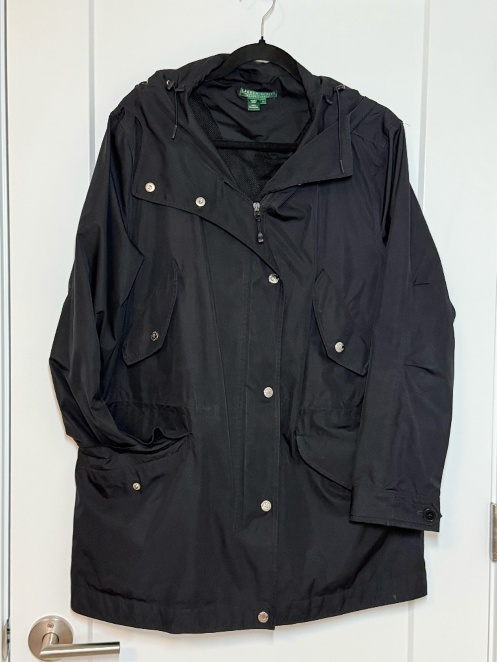 Lauren Active Ralph Lauren Womens L Black Hooded Utility Rain Jacket Coat